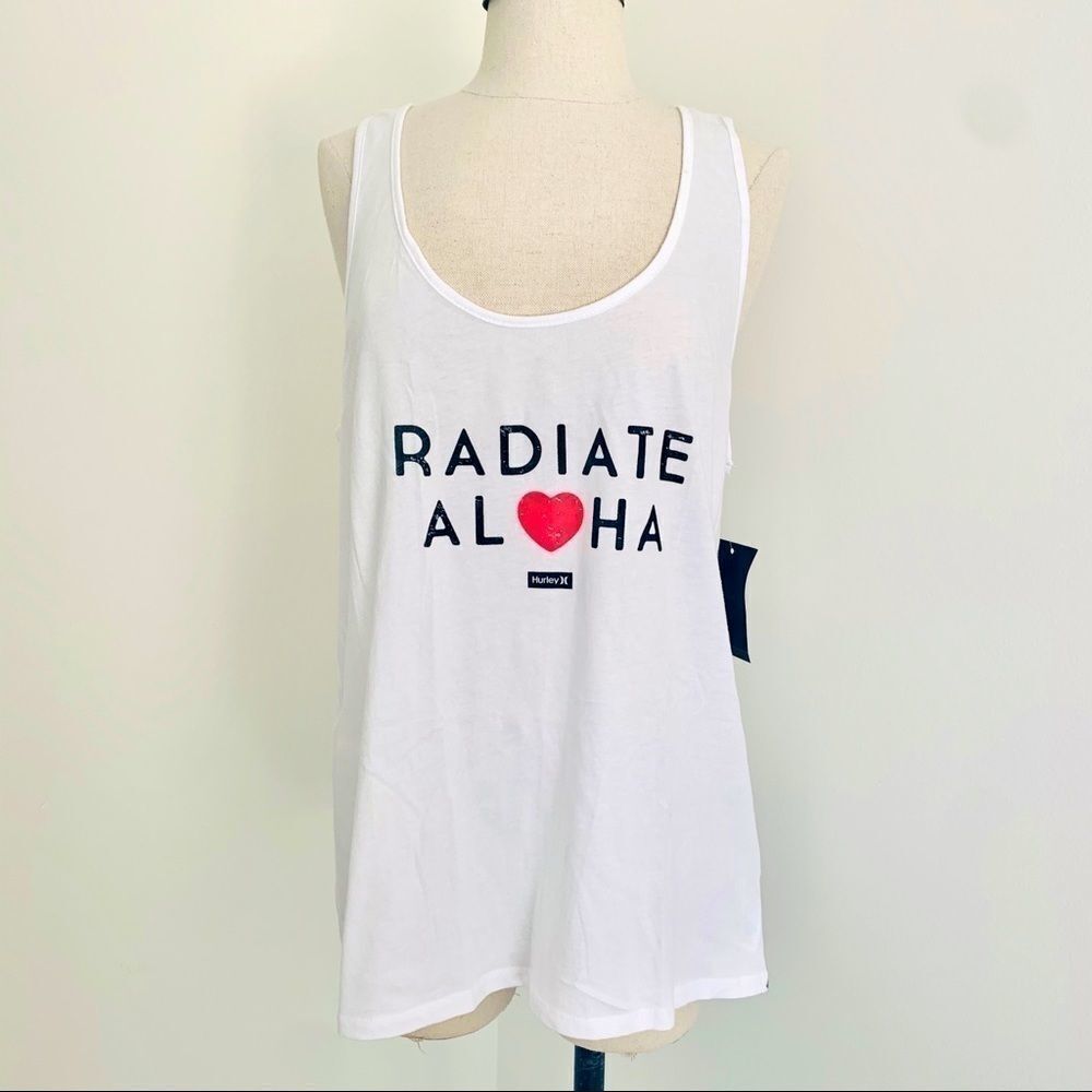 Hurley Radiate Aloha Womens Tank Top White Racerback Summer Graphic Hawaii